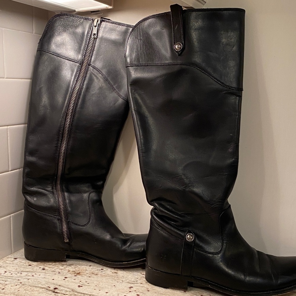 Frye vintage black Melissa style tall riding boots Size 8.5 - Picture 2 of 12